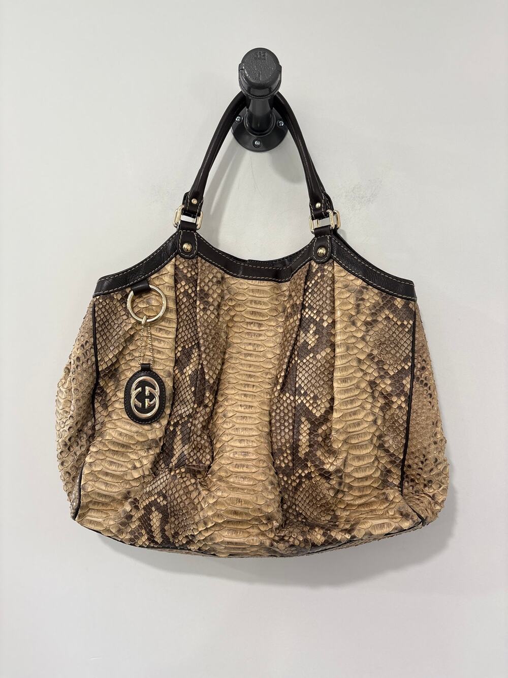 Vintage Gucci Sukey Bag G Logo Exotic Python Snakeskin Brown